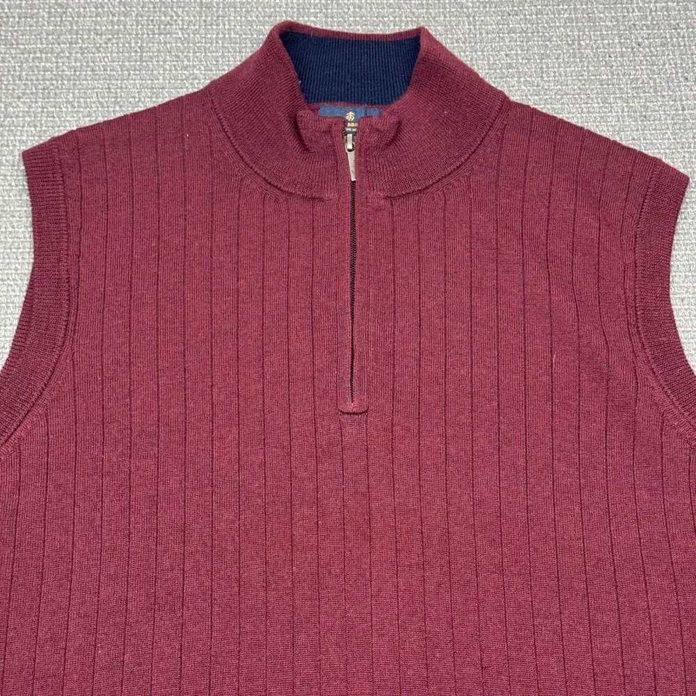 Brooks Brothers Mens Burgundy 100% Merino Wool Ribbed Quarter Zip Sweater Vest L